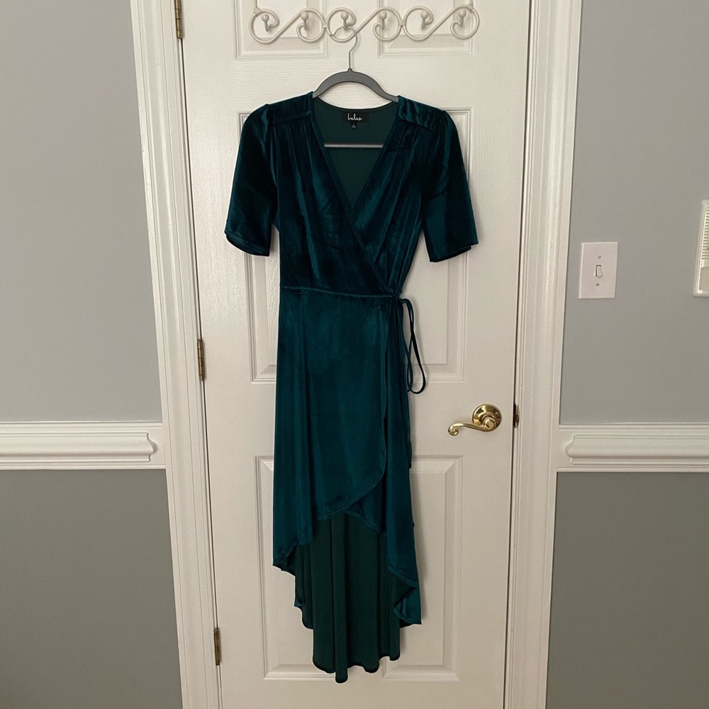 Lulus green velvet wrap dress